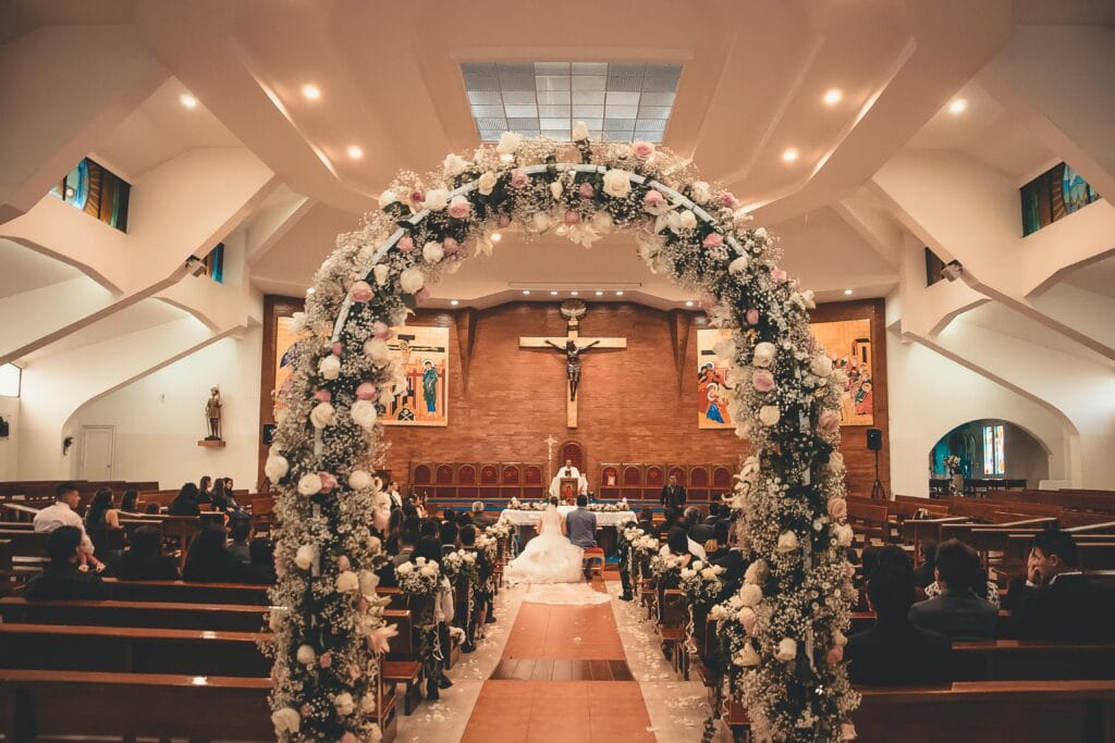 | Best Event Management Company in Chennai | Creative Event Organizers 2025 Beautiful church wedding decoration with floral aisle and altar setup by Creative Event Organizers in Chennai